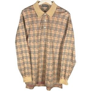 Burberry Shirt Rugby Polo Vintage 90s Check Plaid Long Sleeve Beige Men’s Medium
